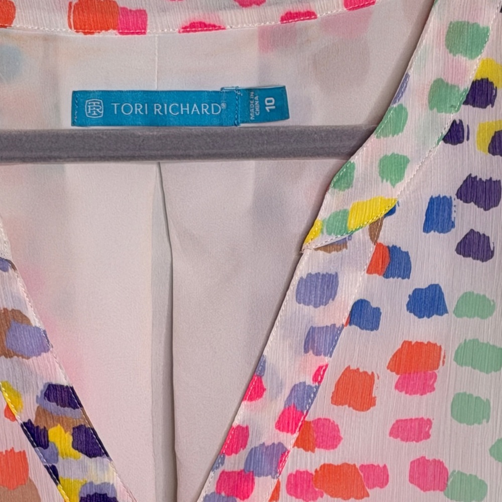 Tori Richard Multicolor Confetti Print Sleeveless V-Neck Dress Size Medium - Picture 3 of 3
